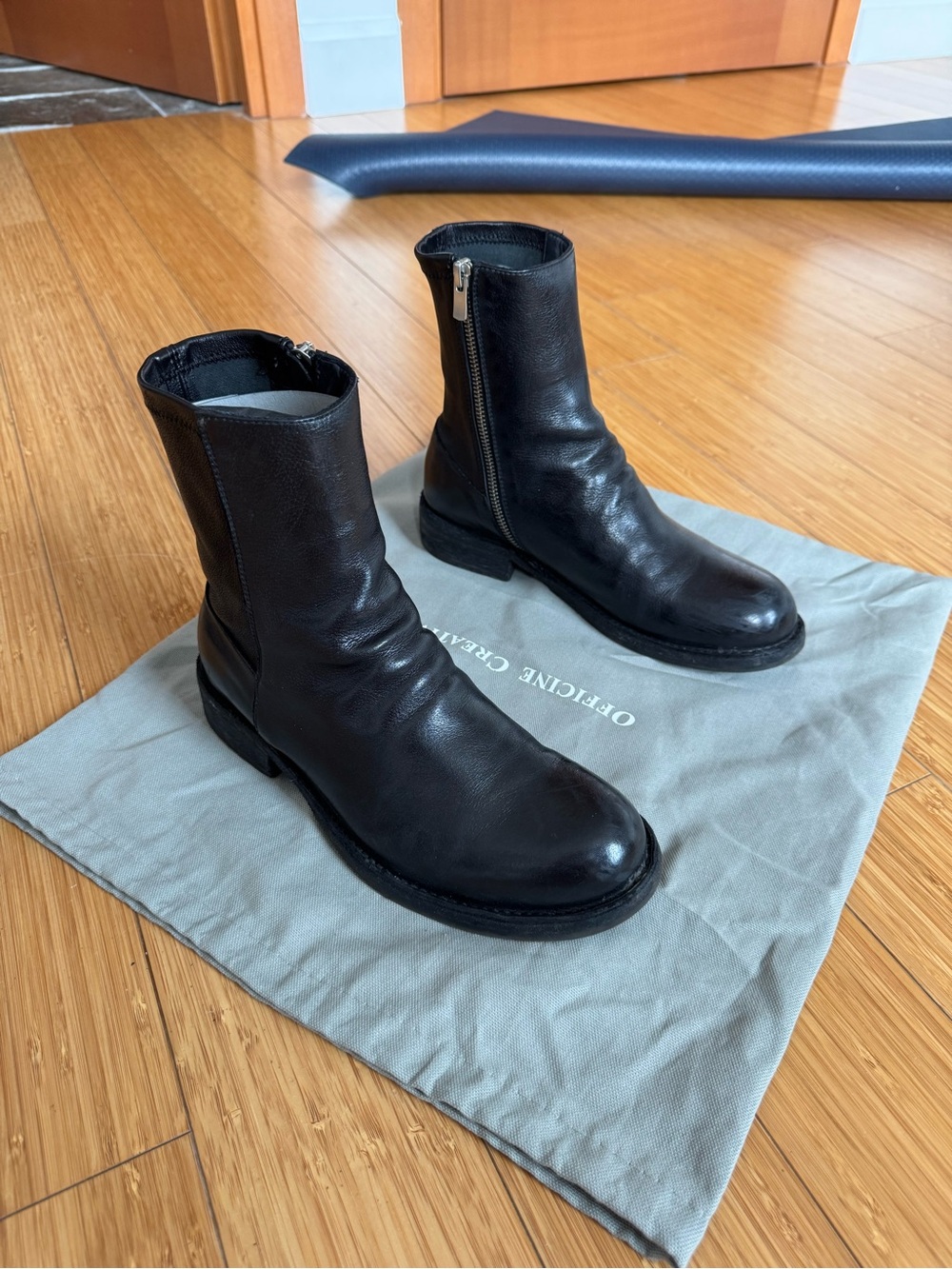 Officine Creative Womens Black Leather Ankle Boots 37 Made in Italy Excellent